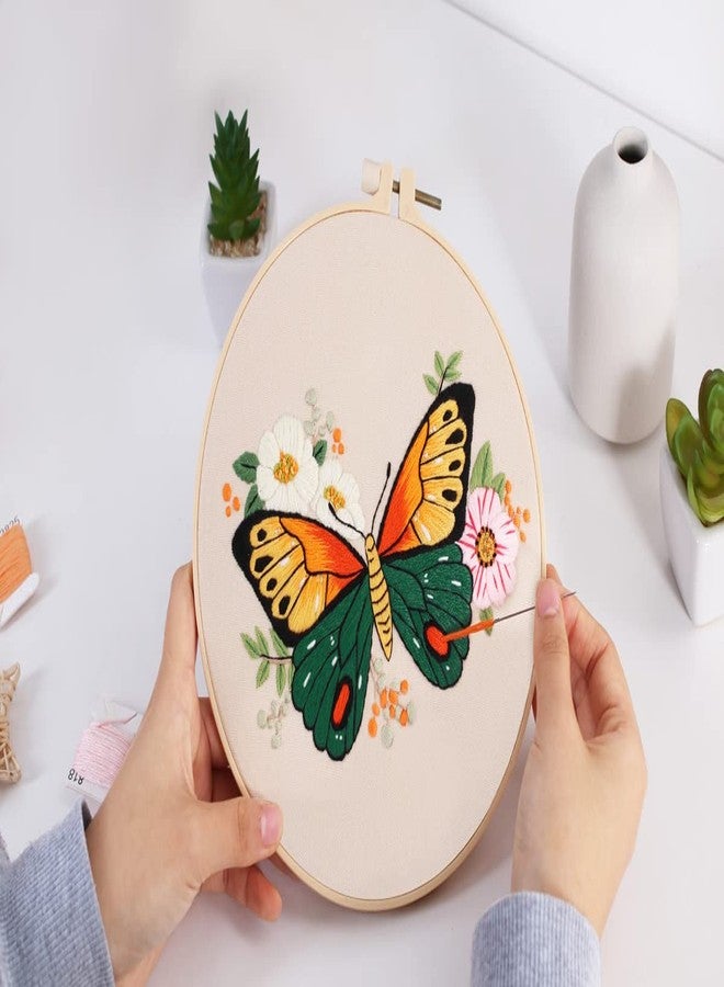 TOPPROSPER Butterfly Embroidery Material Cross Stitch, Hand Embroidery Beginner DIY Set, Including Floral Patterns, Embroidery Rings, Thread and Needle (Green) - Image 3